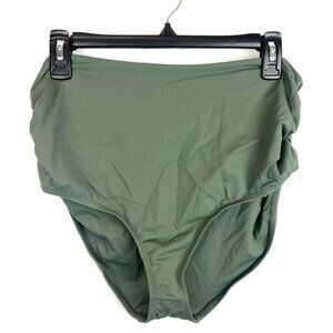Anne Cole Women’s Green Shirred Bikini Bottom, High Rise, Size XL